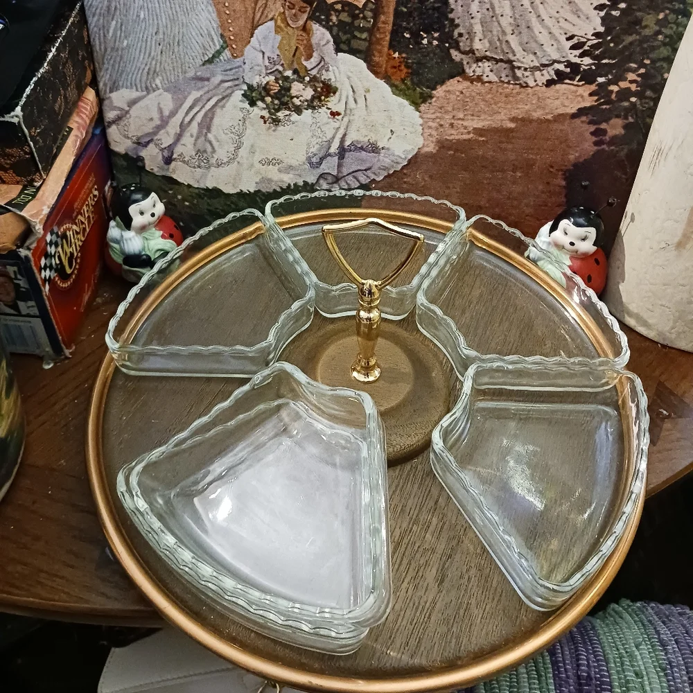 🇺🇲U.S.A. Vintage 1960 Westwood Serving 🍱🍤 Dish 6 Fluted Edge Glass,Rotating! - Picture 5 of 16